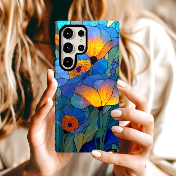 Illuminated Flowers Stained Glass Samsung Galaxy S25,S24 (Plus,Ultra) Phone Case - Picture 1 of 6